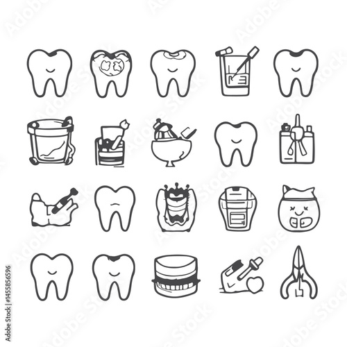 Hand-drawn dental icons and tooth elements collection