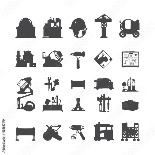 Construction tools and equipment silhouette