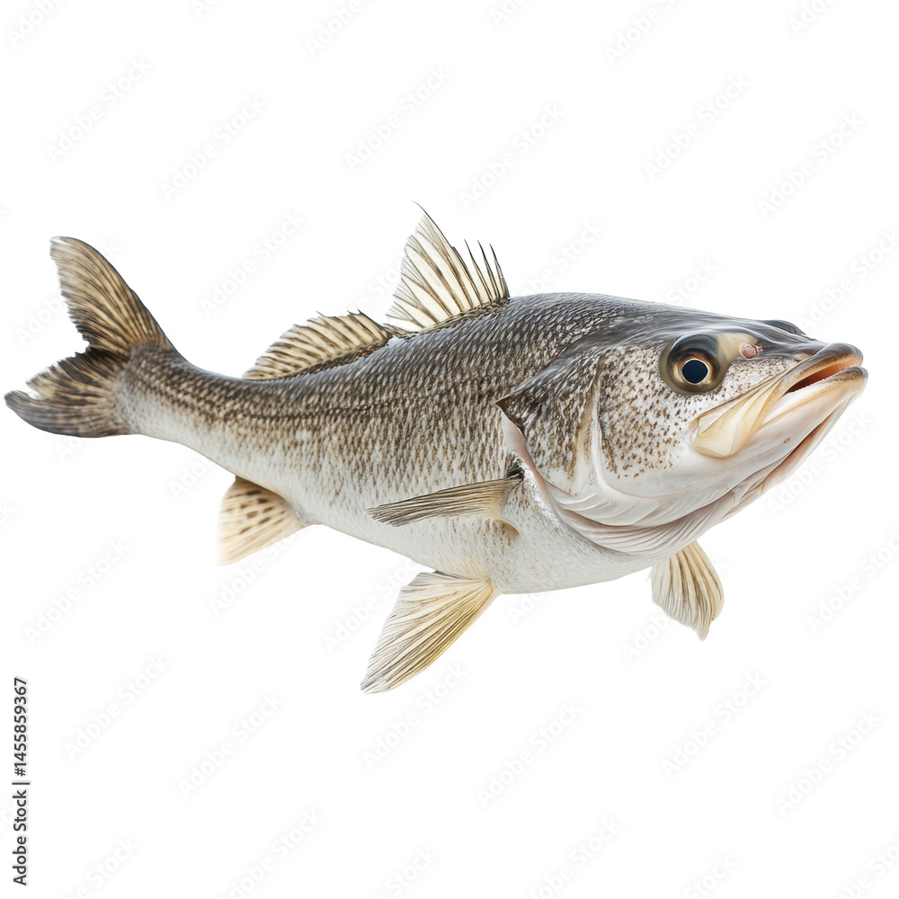 Fototapeta premium Freshwater bass swimming in a clear water environment showcasing its natural habitat and vibrant colors during daylight