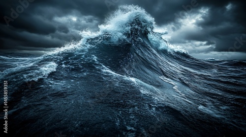 A Dramatic Ocean Storm: Waves Crashing Under Ominous Skies