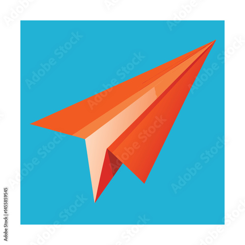 Orange paper airplane design on a blue background illustrating ideas and innovation