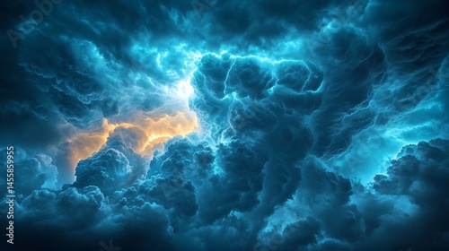 Dramatic Thunderstorm Clouds with Bright Light Bursting Through
