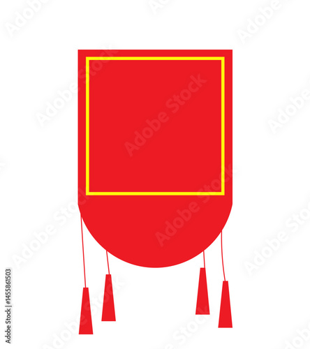The flag is red with tassels decoration on a white background,