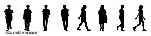 Collection people silhouettes walking, Men and women vector on white background, vector; silhouette of a large group of women and men walking Vector illustration