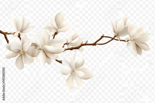 Magnolia branch with white flowers, isolated on transparent background