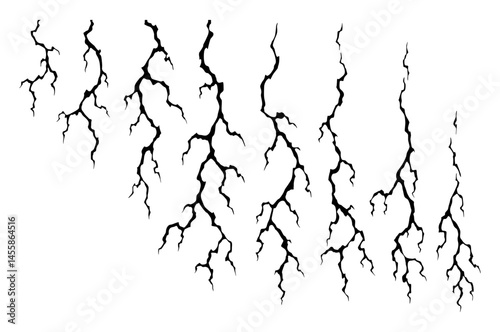 Lightning animation set with sparks. Electricity thunderbolt danger, light electric powerful thunder. Vector illustration