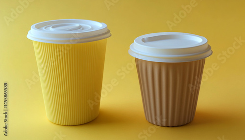 Wallpaper Mural Paper cups with white lids on yellow background Torontodigital.ca