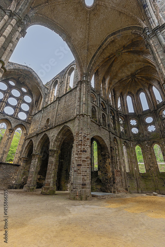 The apse and the crossing in the church in the ruins of Villers Abbey, the remains of a Cistercian abbey abandoned in 1796