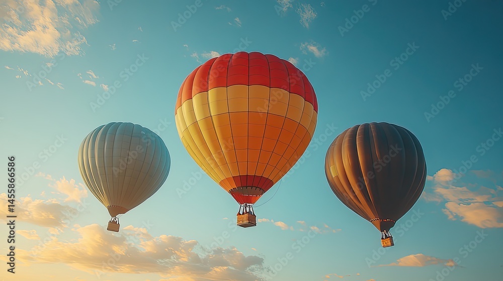 Fototapeta premium A vibrant hot air balloon festival with colorful balloons floating gracefully against a clear blue sky.