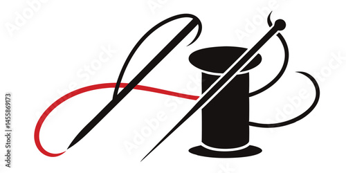 needle and thread icon silhouette sewing vector illustration
