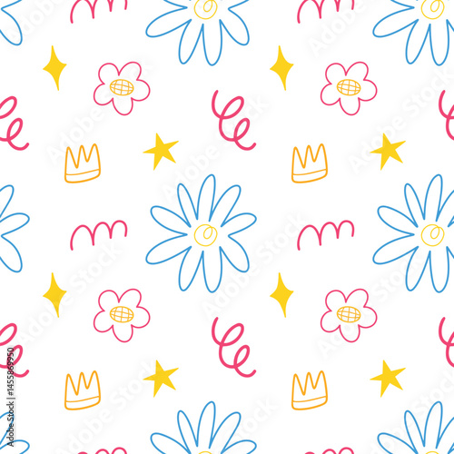 Doodle abstract flower line hand drawn seamless pattern background for wallpaper and wrapping