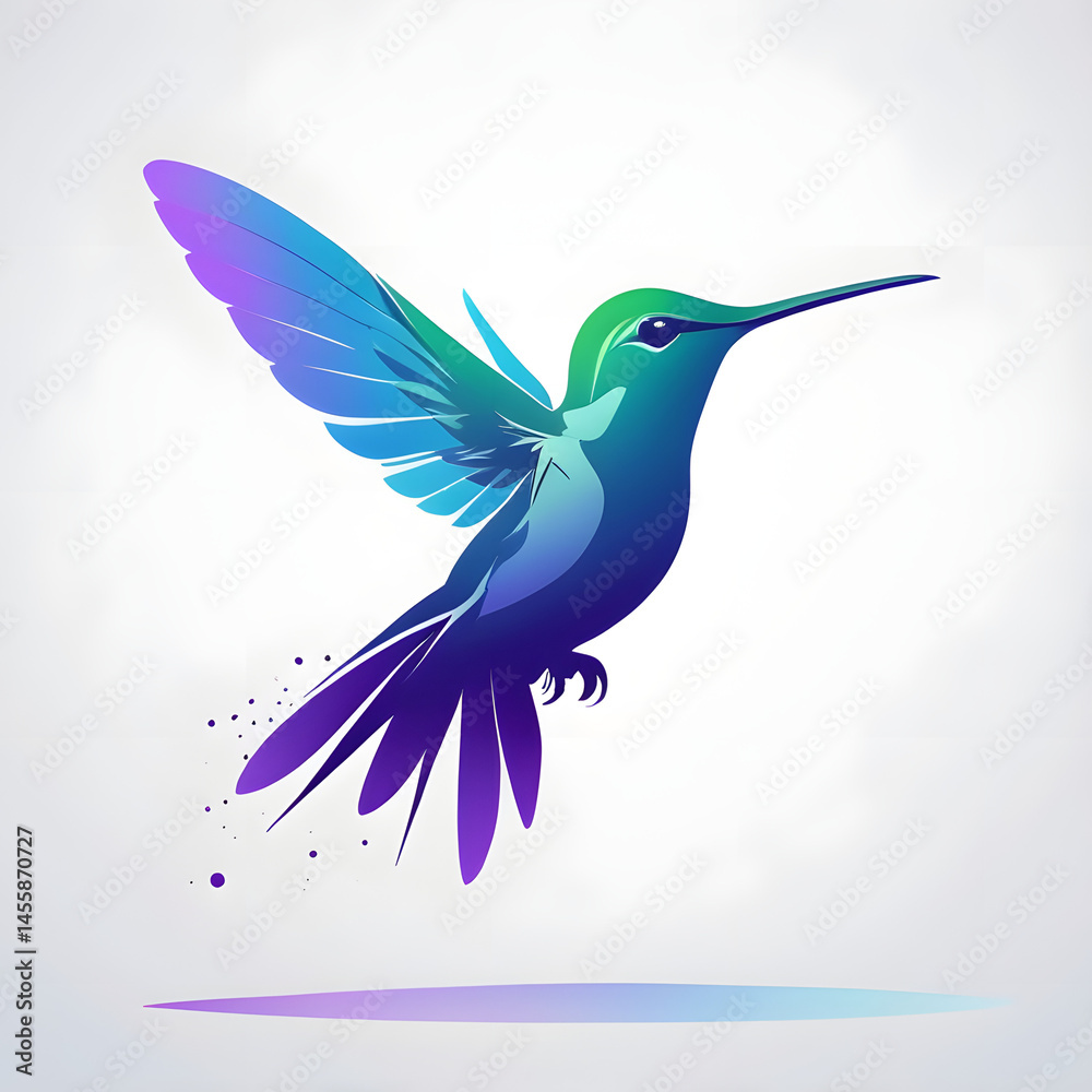 Obraz premium Silhouette of a hummingbird in mid-flight, filled with shimmering aurora gradient