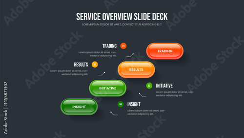 Company Development Four Element Infographic Frame Template. Project Briefing Presentation Layout Vector Illustration. Enterprise Showcase 4 Option Diagram Slideshow Design.