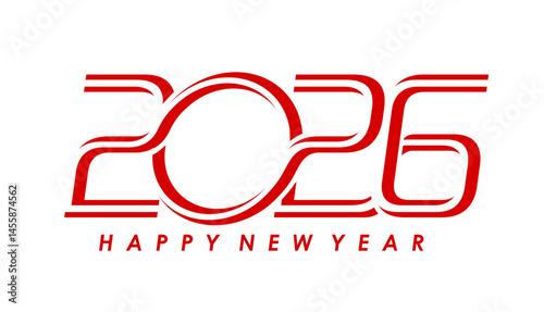 Happy new year 2026 calendar number icon. Vector modern red typography for festal celebrations and festive promotions. Linear 2025 numerals and message celebrate the arrival of Happy New year holidays