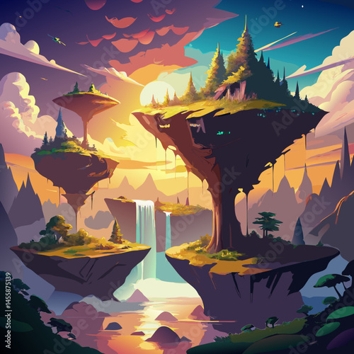 Floating Islands at Sunset
