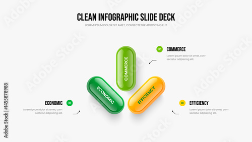 Advertising Plan 3 Element Diagram Slide Design. Enterprise Proposal Three Step Infographic Frame Layout. Company Solution Presentation Template Vector Illustration.