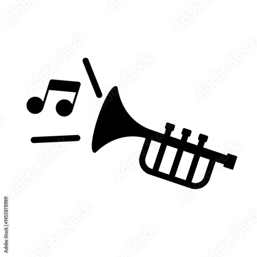 Trumpet and music note silhouette icon. Vector.