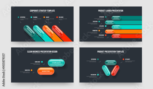 Visual Launch 4 5 2 3 Element Infographic Frame Layout Bundle. Sales Solution Four Five Two Three Option Diagram Presentation Design Vector Illustration Set.