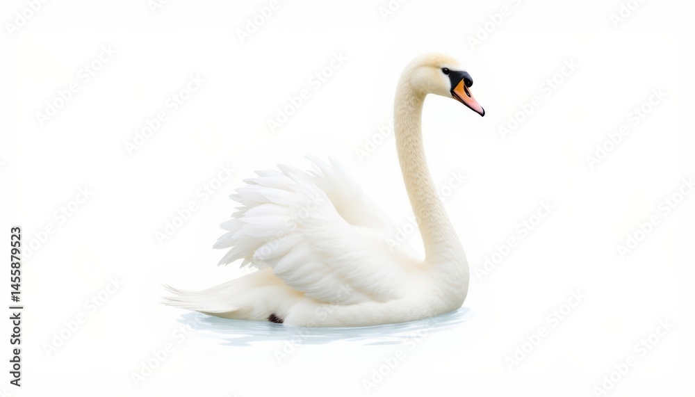 Fototapeta premium Graceful white swan serenely glides across tranquil blue pool waters serene