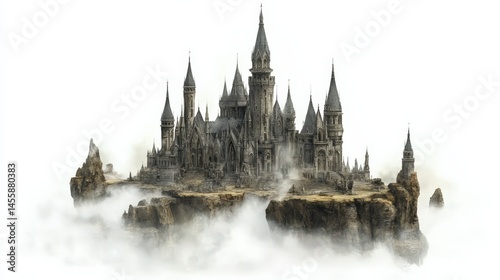 Majestic Castle on a Misty Mountain Top Surrounded by Clouds