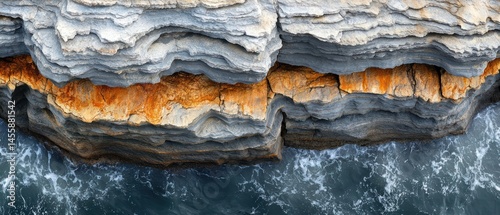 Rock formations display layered geology near ocean with visible erosion patterns.