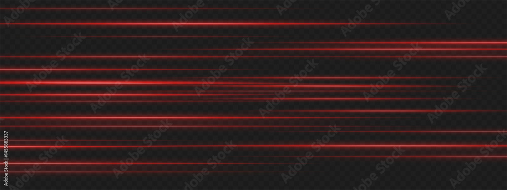 Red horizontal lines with perspective blur produce sense of digital depth and fast transition in a high-tech environment.