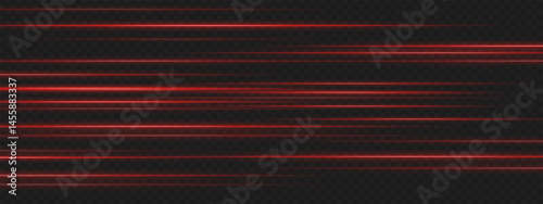 Red horizontal lines with perspective blur produce sense of digital depth and fast transition in a high-tech environment.