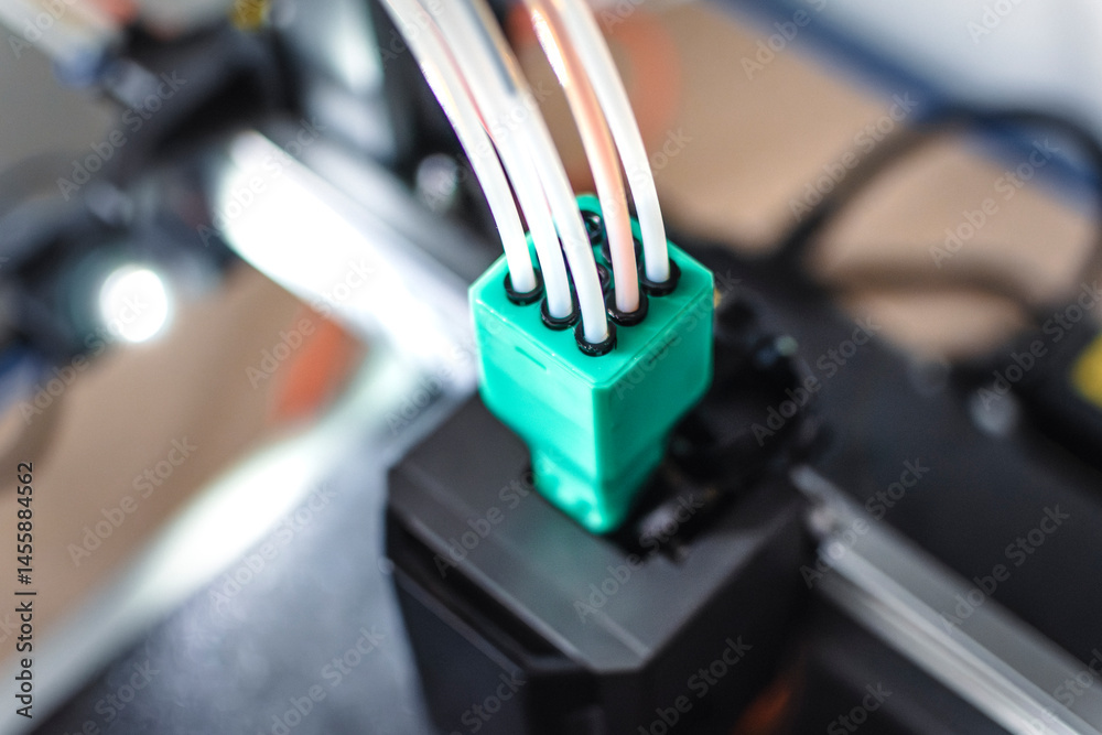 3d printer printing an object on the tray with pla filament, corn starch, non-waterproof filament 3d printer printing an object on the tray with pla filament, corn starch, non-waterproof filament
