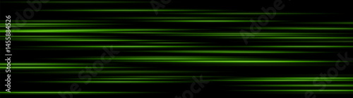 Glowing green light trails creating layered motion blur on dark background. Perfect for futuristic UI, digital speed elements, or sci-fi data animations.