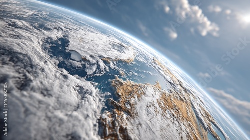 View of Earth from Low Orbit Showing Horizon Curvature and Atmosphere