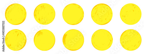 Stamp yellow brush sun sign on white backgrounds. Brush rough sun round shape. Vector illustration