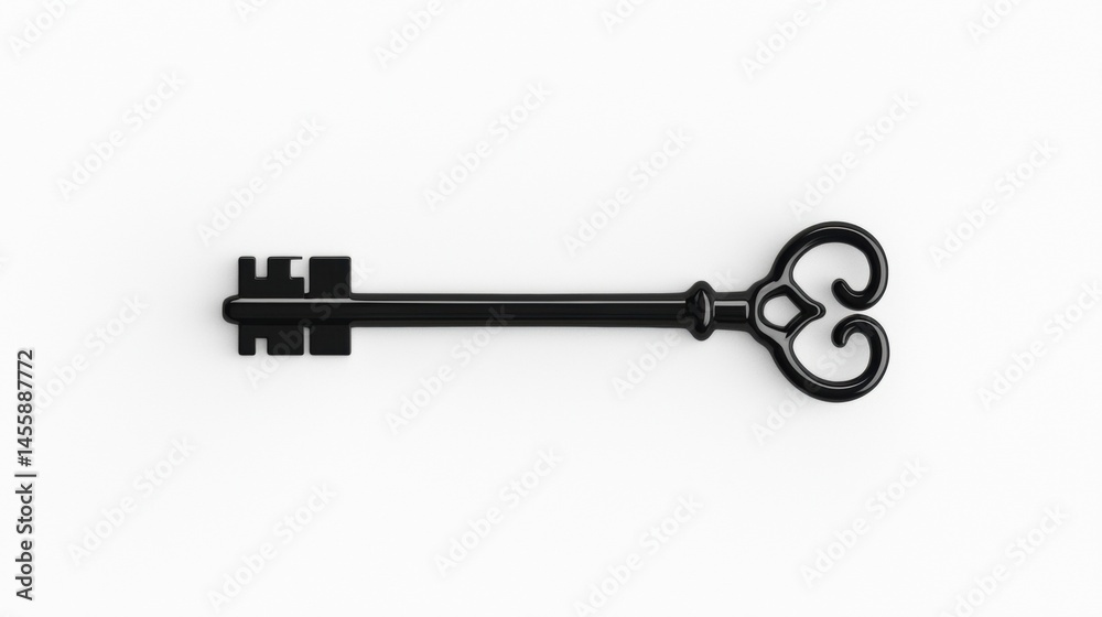 A black key with a decorative handle. A black key with a decorative handle.