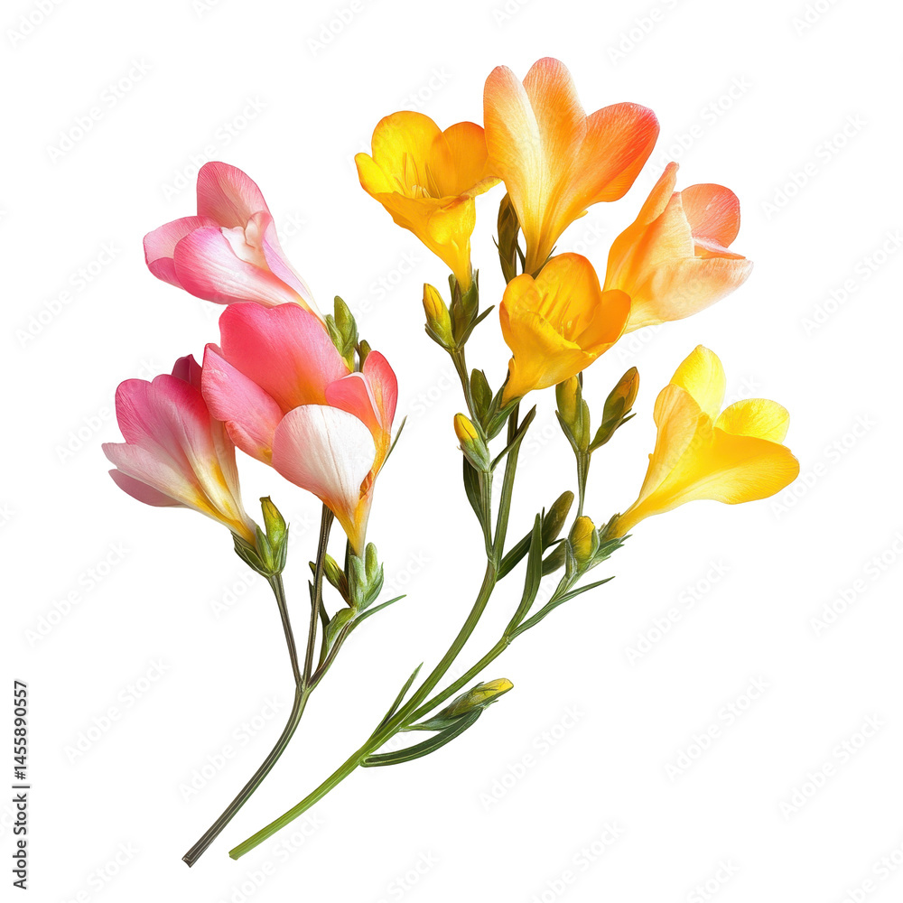 Fototapeta premium Colorful freesia flowers arranged in a bouquet showcasing their beauty and elegance during springtime