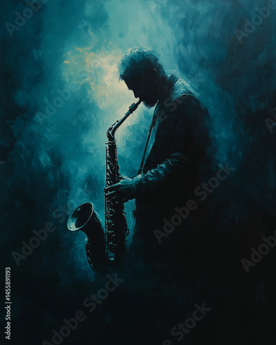 Moody Jazz Saxophone Spotlight Vintage Poster Illustration