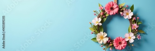 Wallpaper Mural Delicate dried flower wreath, blue background, white sheet, wooden hanger,  wall hanging,  home decor,  garland Torontodigital.ca