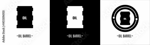 Oil barrel logo set. Collection of black and white logos. Stock vector.