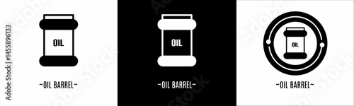 Oil barrel logo set. Collection of black and white logos. Stock vector.