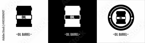 Oil barrel logo set. Collection of black and white logos. Stock vector.