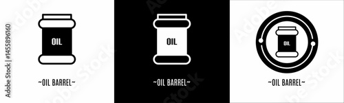 Oil barrel logo set. Collection of black and white logos. Stock vector.