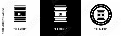 Oil barrel logo set. Collection of black and white logos. Stock vector.