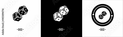 Dice logo set. Collection of black and white logos. Stock vector.