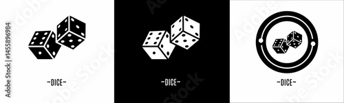 Dice logo set. Collection of black and white logos. Stock vector.