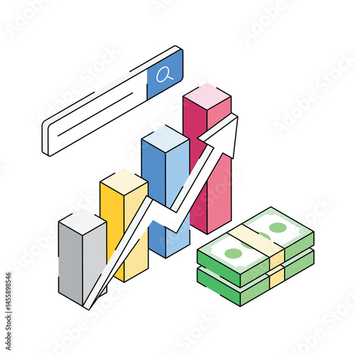Get this trendy isometric icon of income growth chart