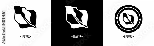 Leaves logo set. Collection of black and white logos. Stock vector.