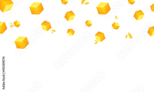 Falling Mango Cubes with Juice Drops – Juicy Yellow Fruit Pieces Border for Tropical Food, Juice Ads, Summer Recipes, and Organic Product Design Backgrounds