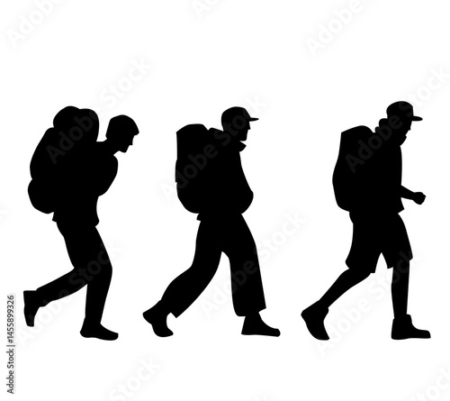 silhouettes of three climbers are walking