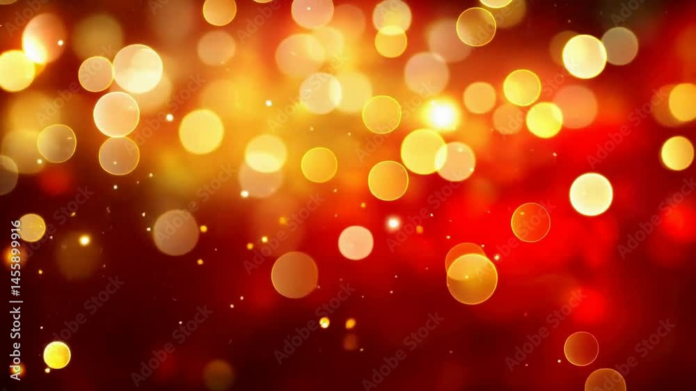 Golden particles swirling on a red background creating a festive bokeh effect Golden particles swirling on a red background creating a festive bokeh effect