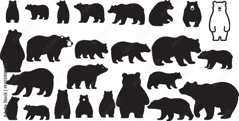 Bear Silhouette Icon Set in Vector Style Bear Silhouette Icon Set in Vector Style