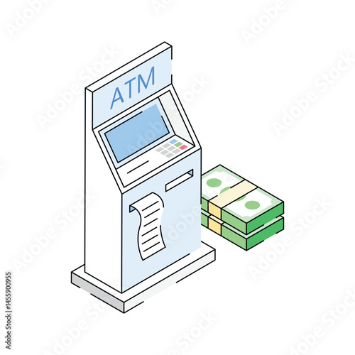 Premium isometric outline icon showing bank machine