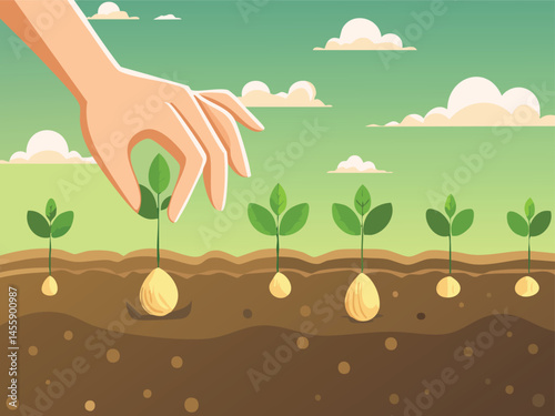 Vector hand planting nature environment sustainability